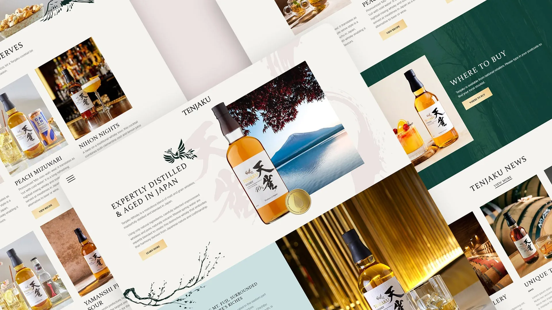 Tenjaku website pages laid out at an angle