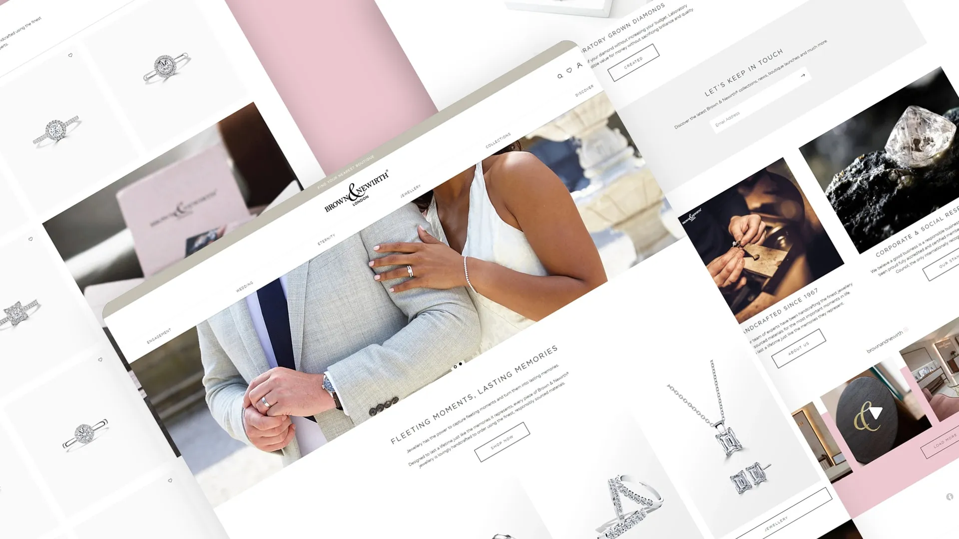 Brown & Newirth website pages laid out at an angle