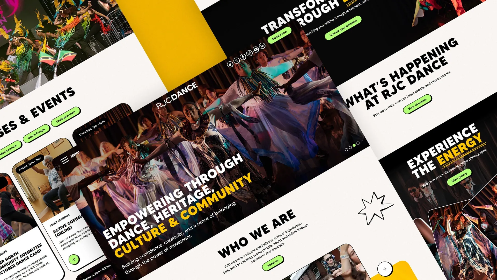 RJC Dance website pages laid out at an angle