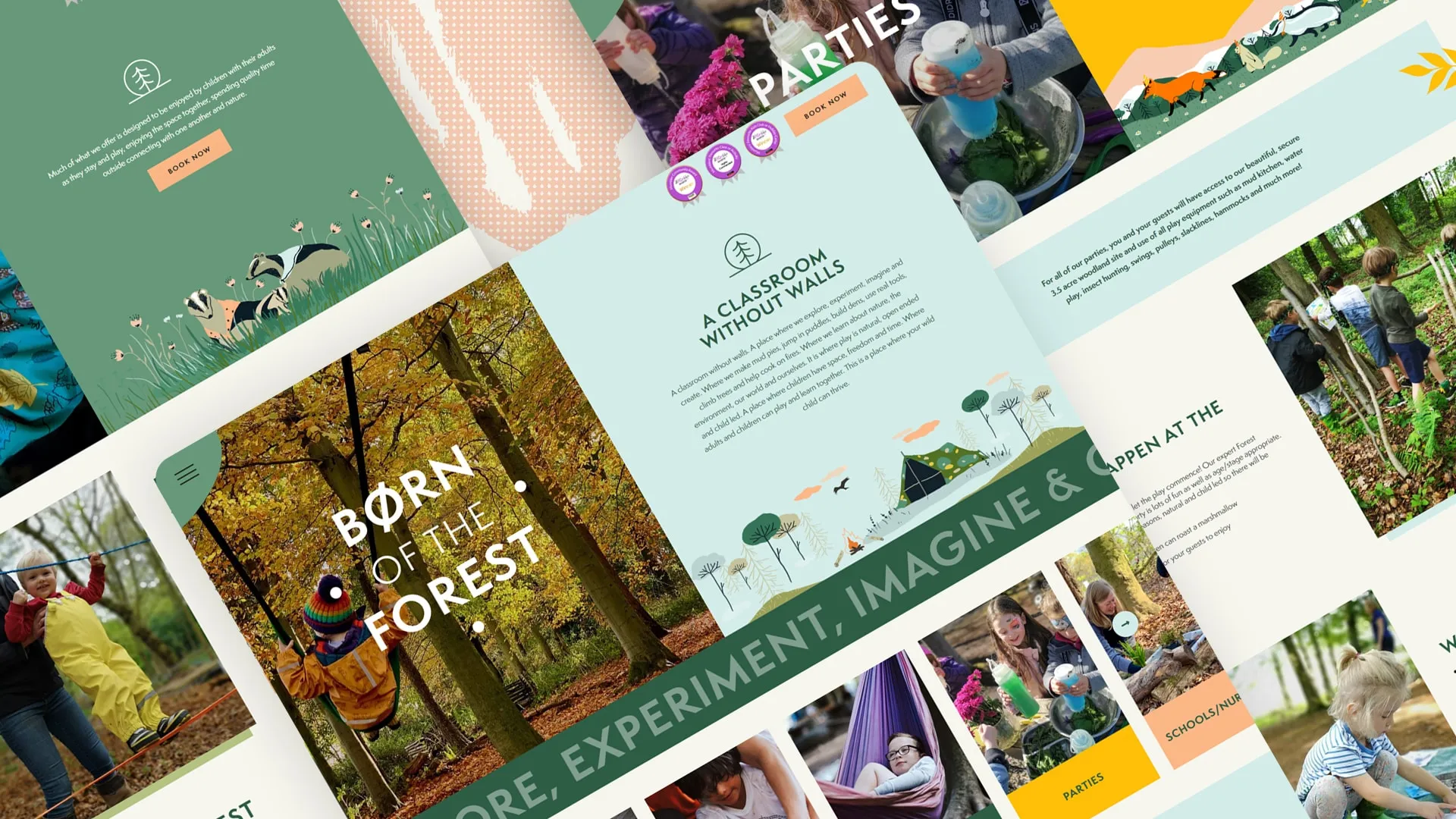 Born of the Forest website pages laid out at an angle