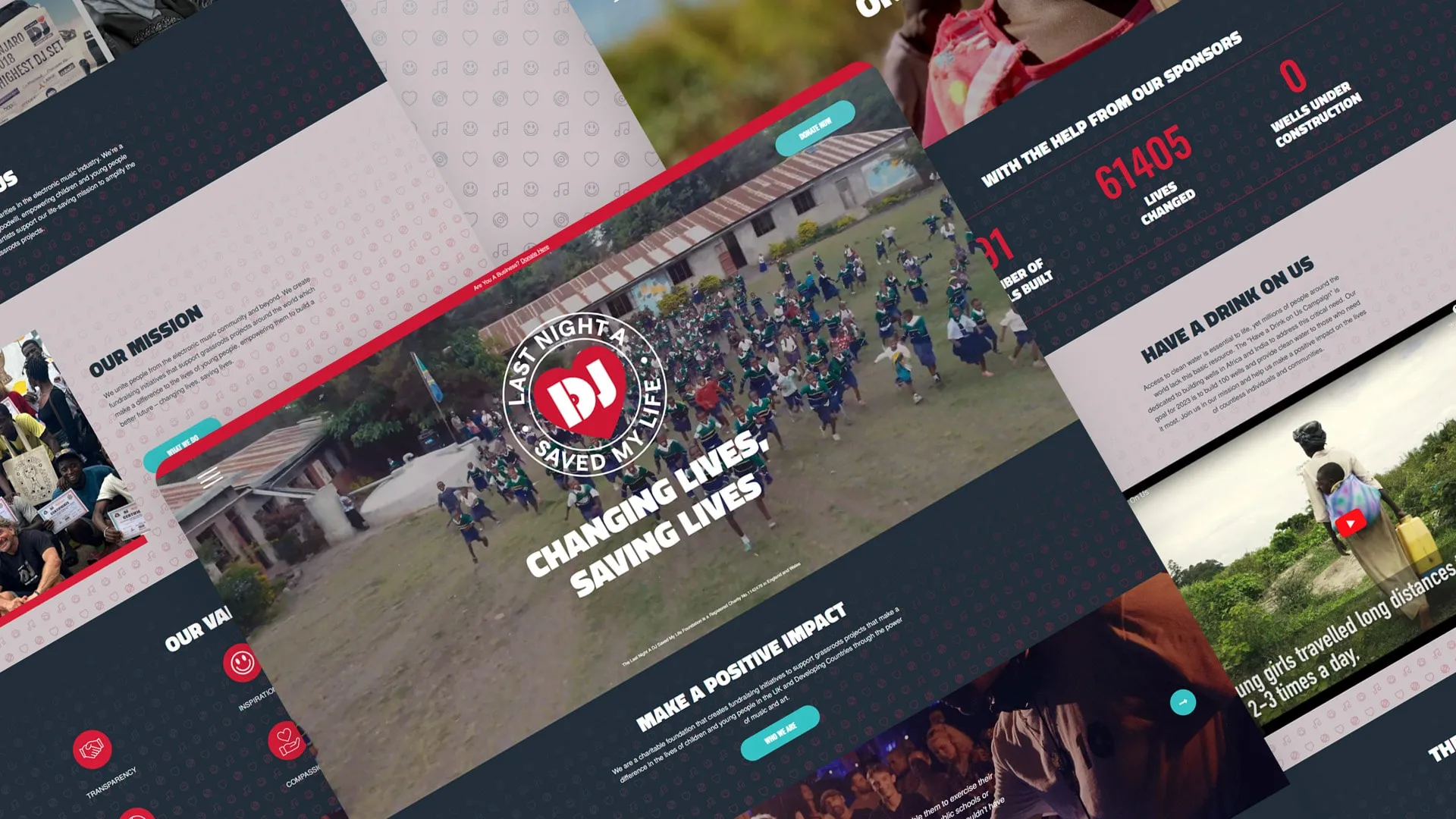 Last Night A DJ Saved My Life website pages laid out at an angle