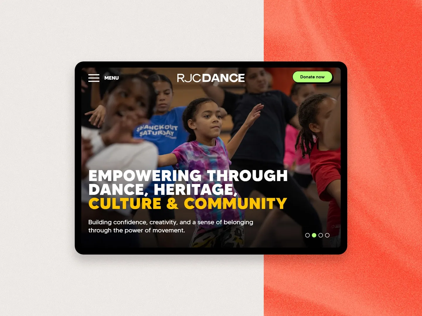 The RJC Dance homepage on a tablet
