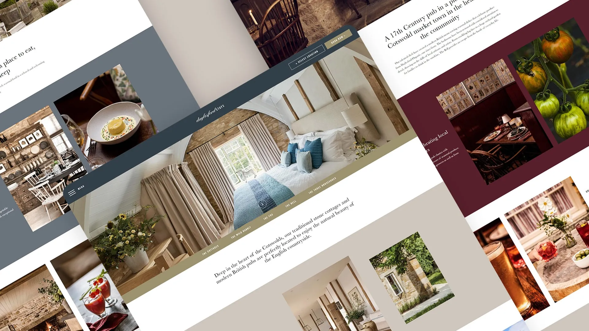 Daylesford Stays website pages laid out at an angle
