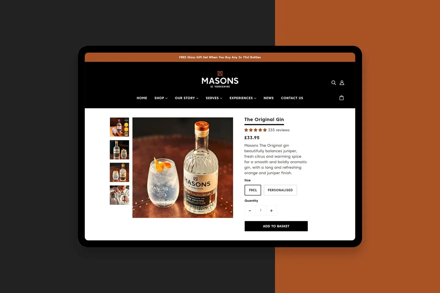 A Masons product page on a tablet