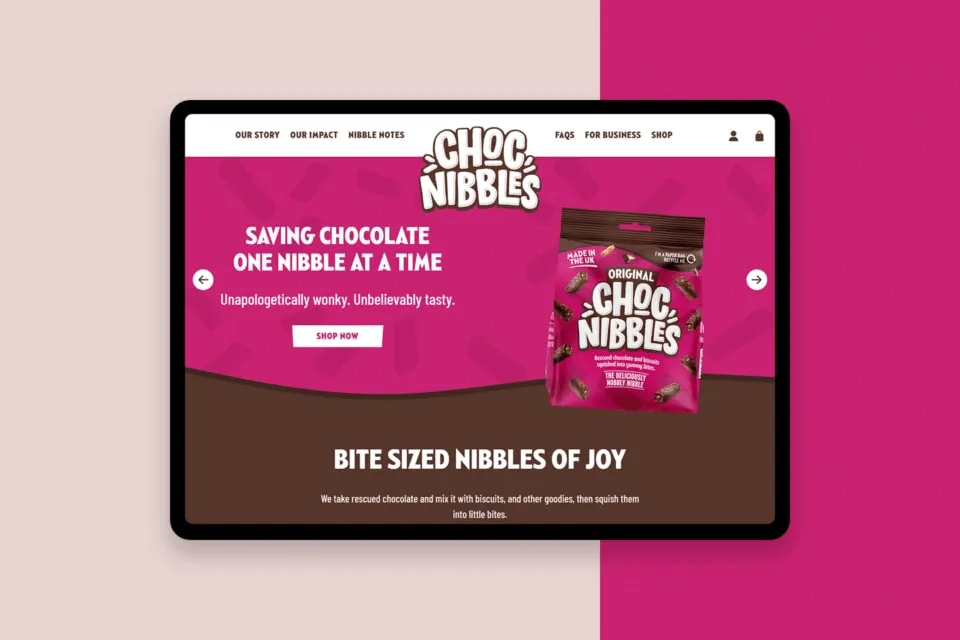 The Choc Nibbles homepage on a tablet