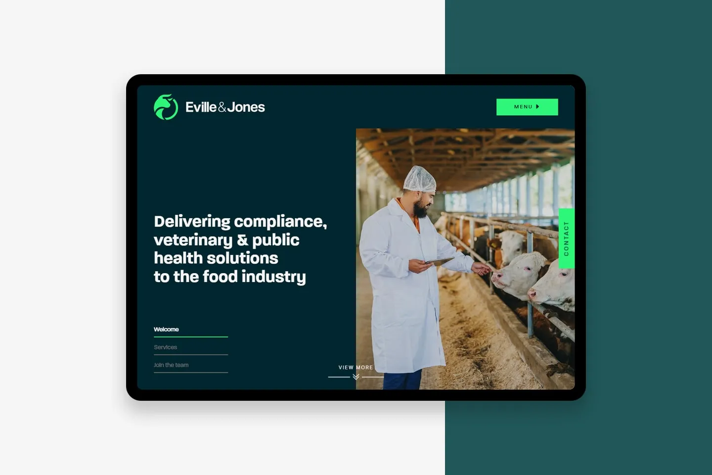 The Eville & Jones homepage on a tablet