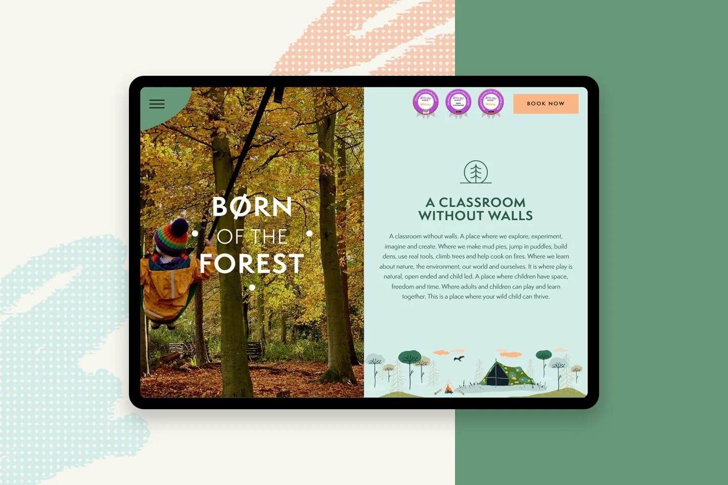 The Born of the Forest homepage on a tablet